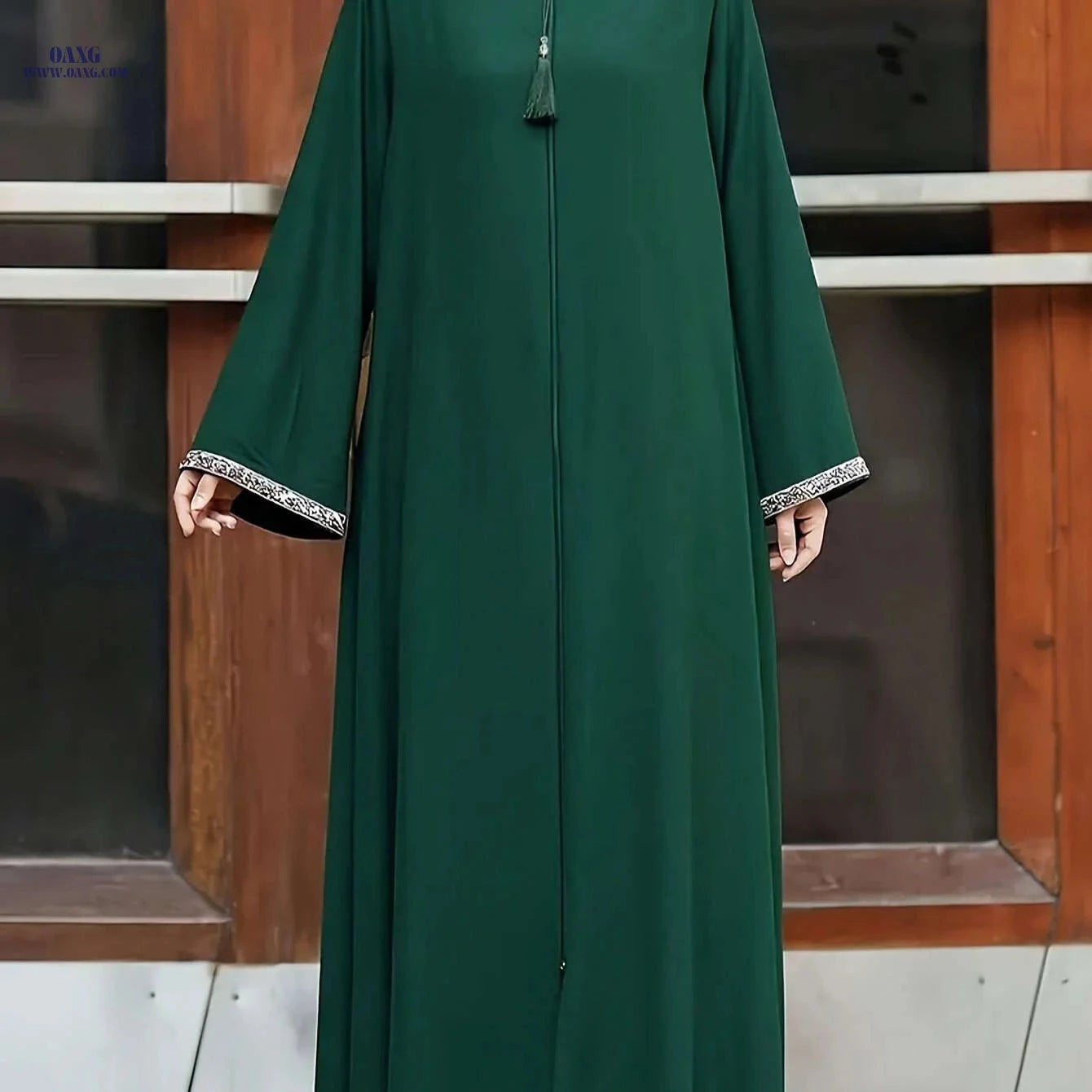 Vintage Long Dress for Women - Relaxed Fit, Round Neck, Solid Color   OAXG Blue / S