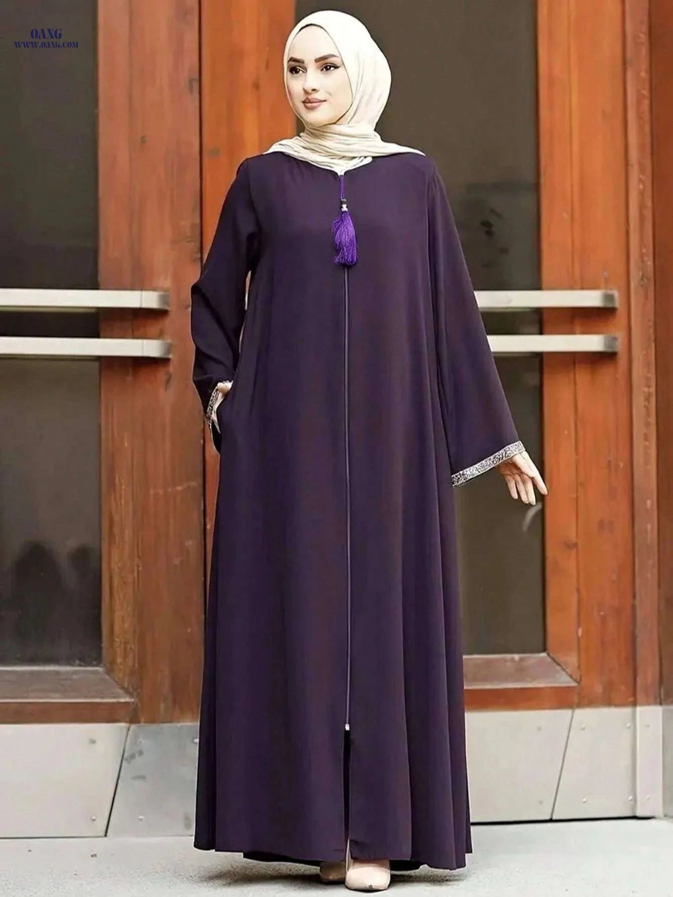Vintage Long Dress for Women - Relaxed Fit, Round Neck, Solid Color   OAXG 