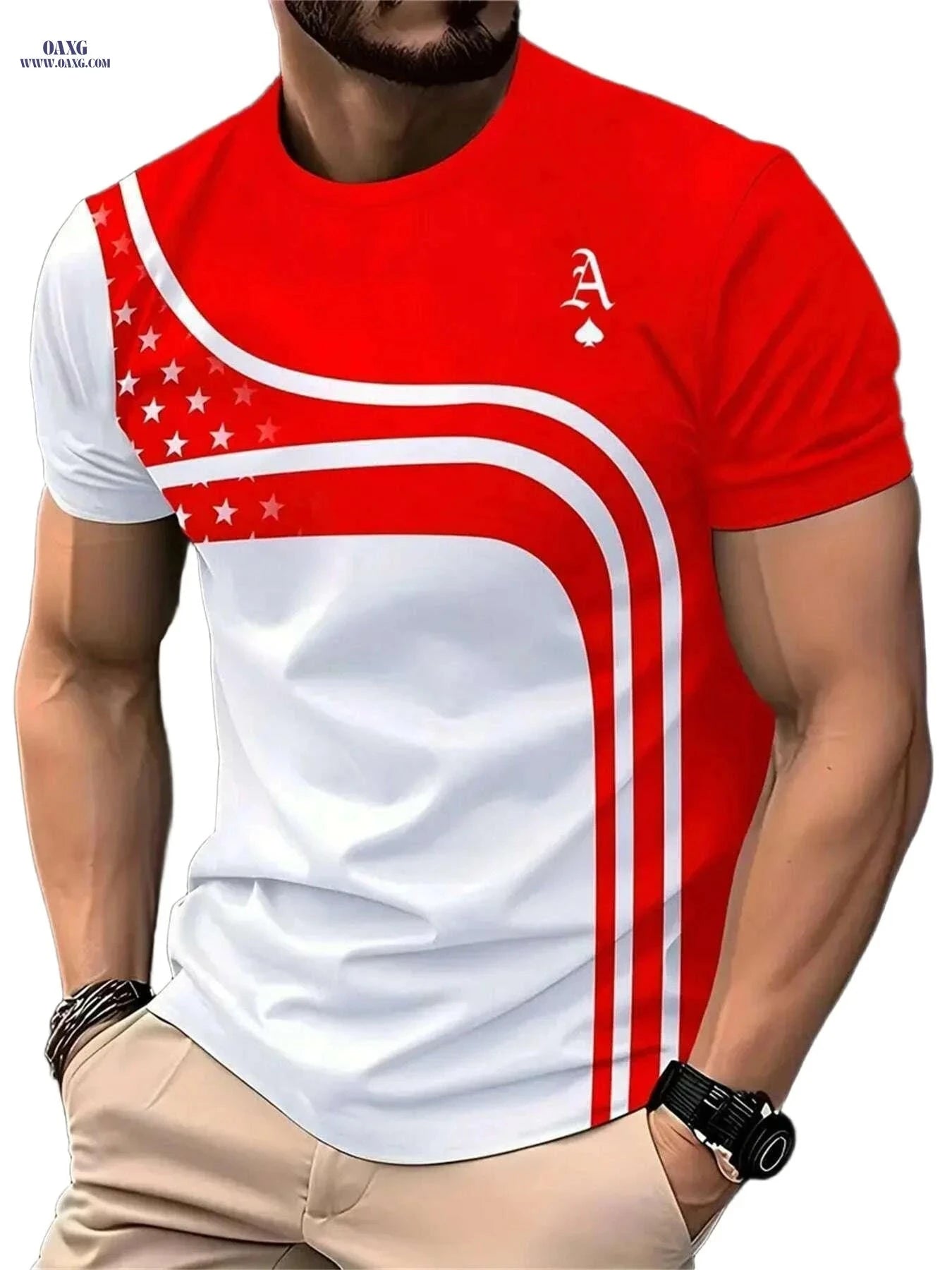 Vintage Poker Graphic Tee for Men - Lightweight Red & White T-Shirt   OAXG 