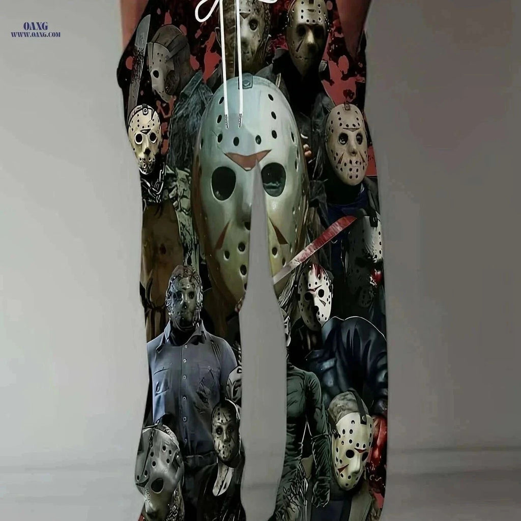 Vintage Print Pants for Men - Loose Fit, Casual American Style   OAXG Mixed Color / M