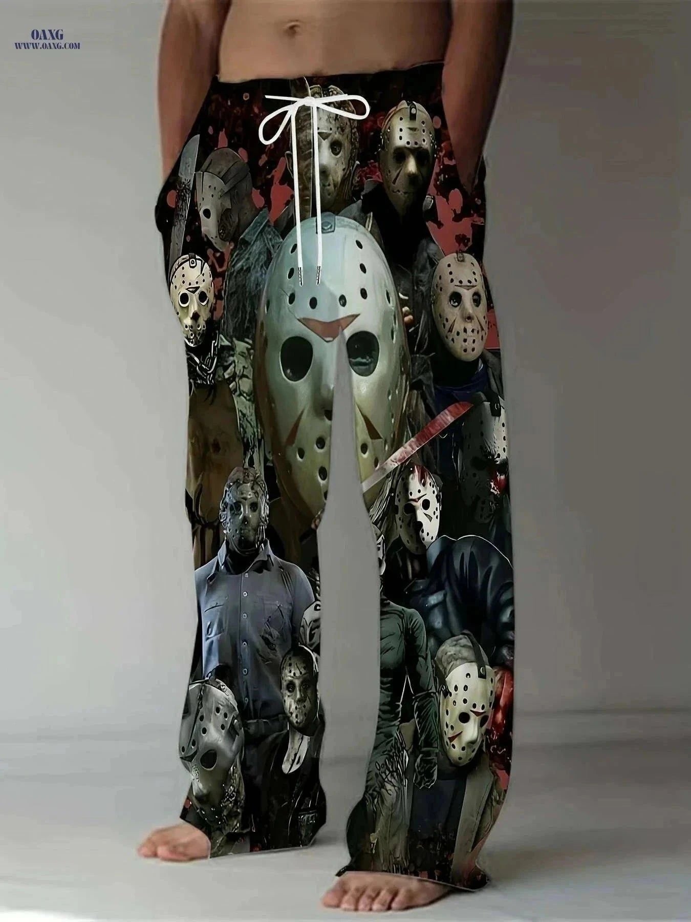 Vintage Print Pants for Men - Loose Fit, Casual American Style   OAXG Mixed Color / M