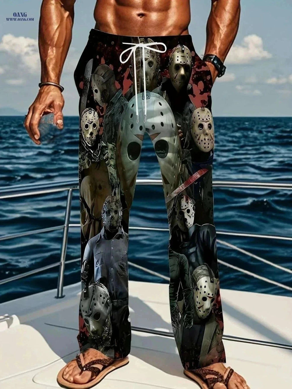 Vintage Print Pants for Men - Loose Fit, Casual American Style   OAXG Mixed Color / M