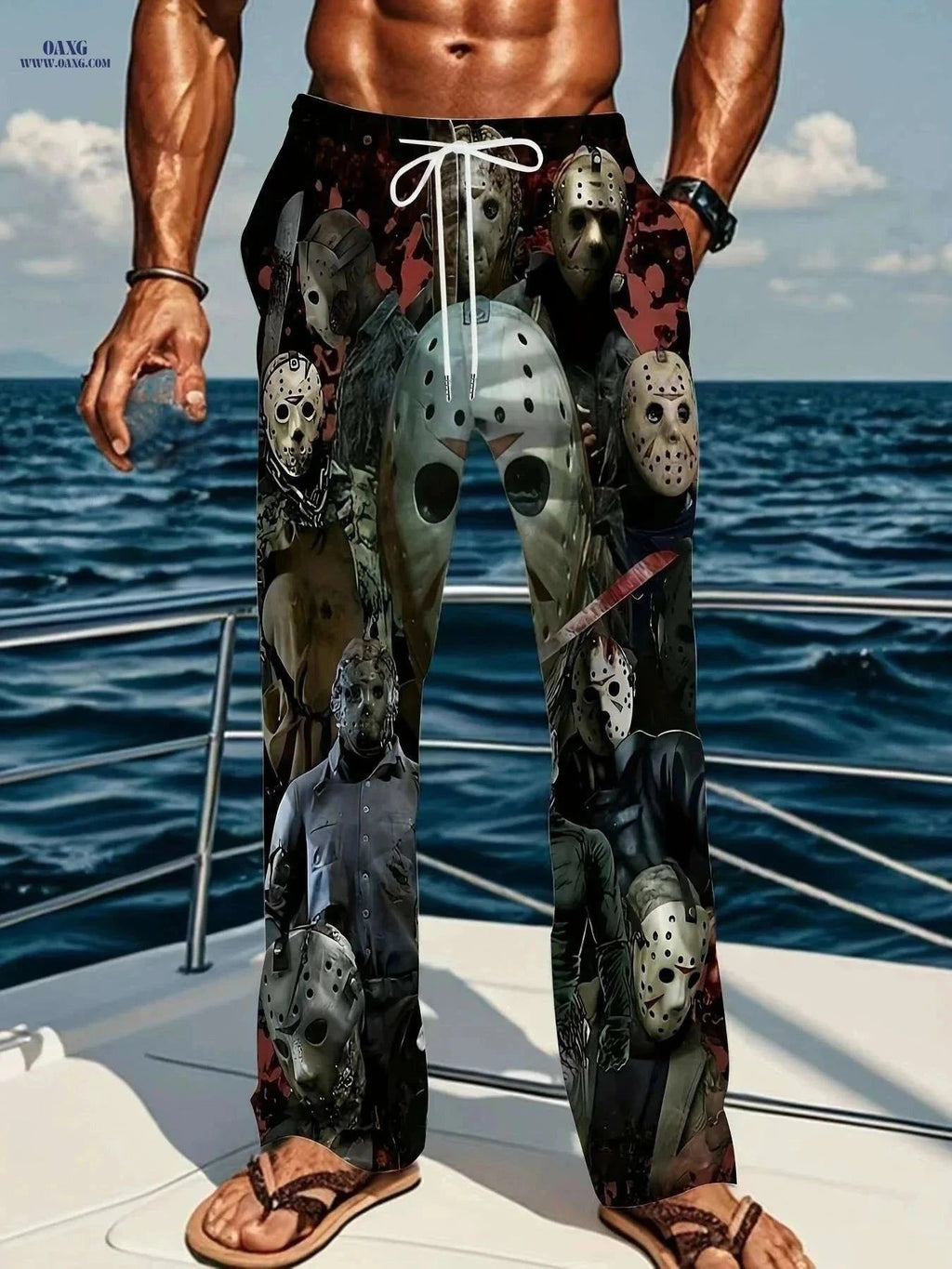 Vintage Print Pants for Men - Loose Fit, Casual American Style   OAXG Mixed Color / M