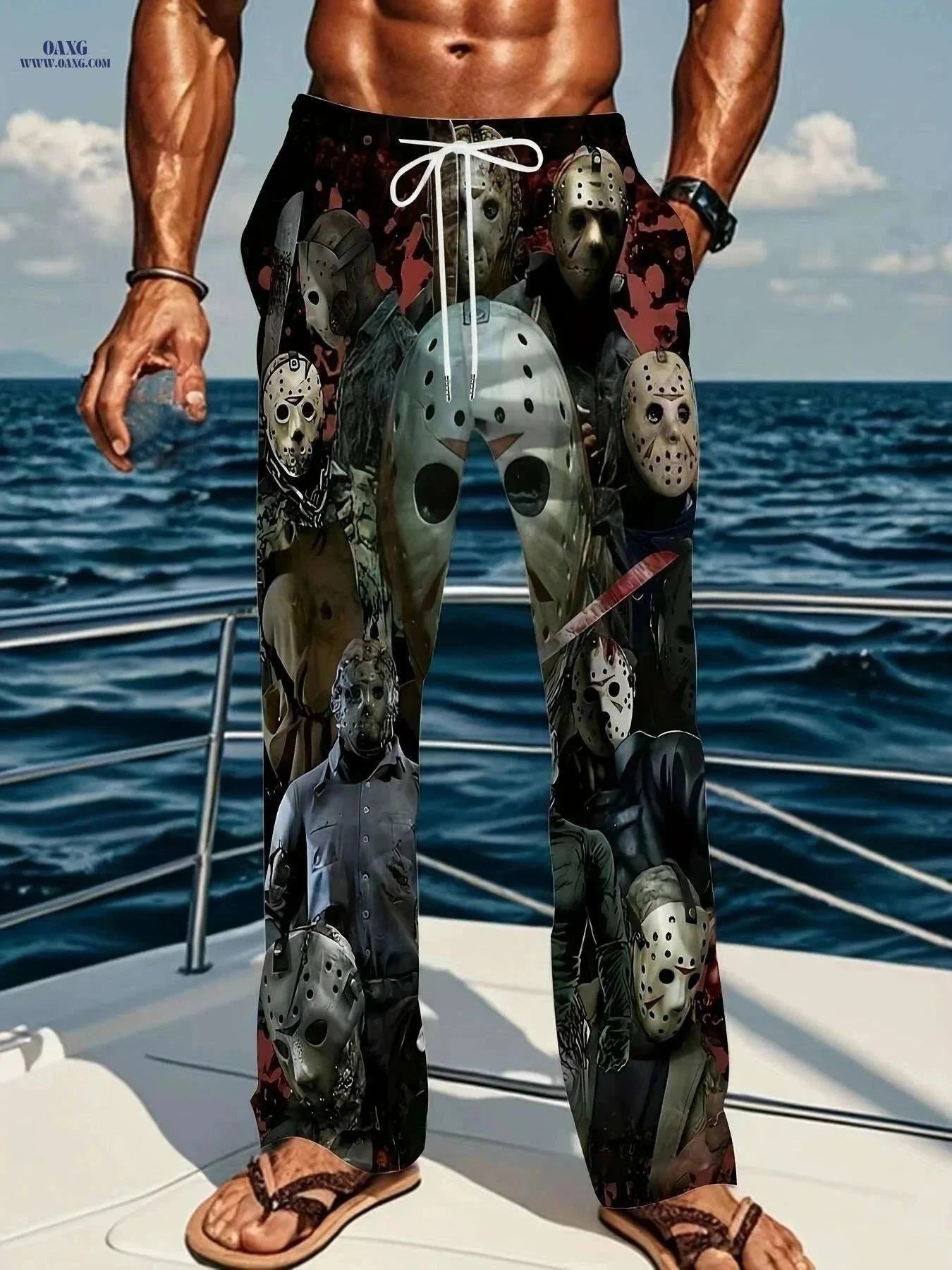 Vintage Print Pants for Men - Loose Fit, Casual American Style   OAXG Mixed Color / M