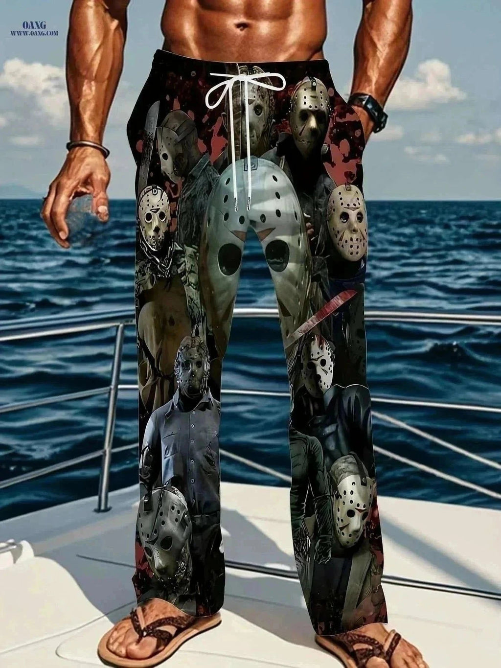 Vintage Print Pants for Men - Loose Fit, Casual American Style   OAXG Mixed Color / M