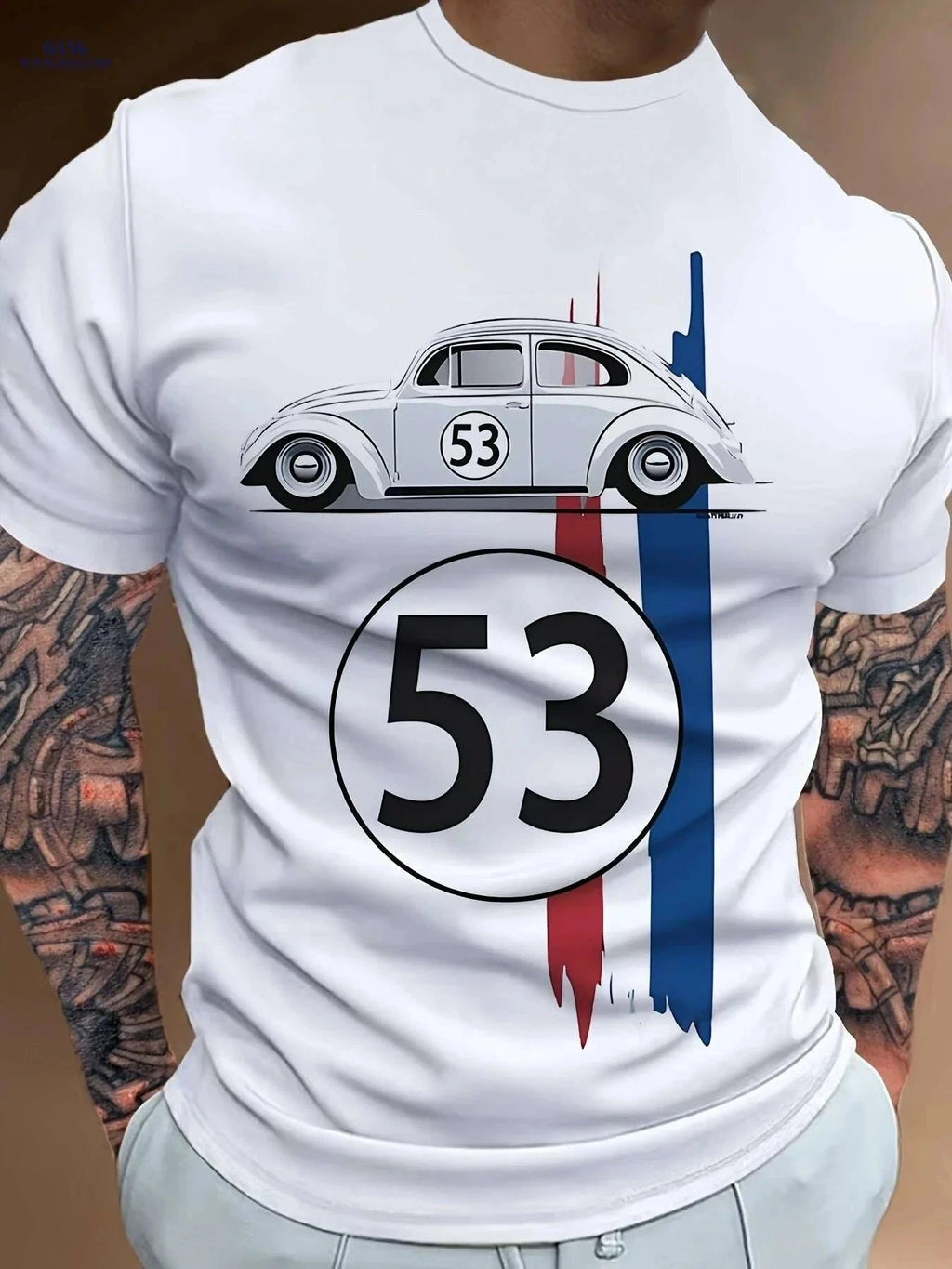 Vintage Racing Car Graphic Tee - Men's Casual Crew Neck T-Shirt   OAXG White / S