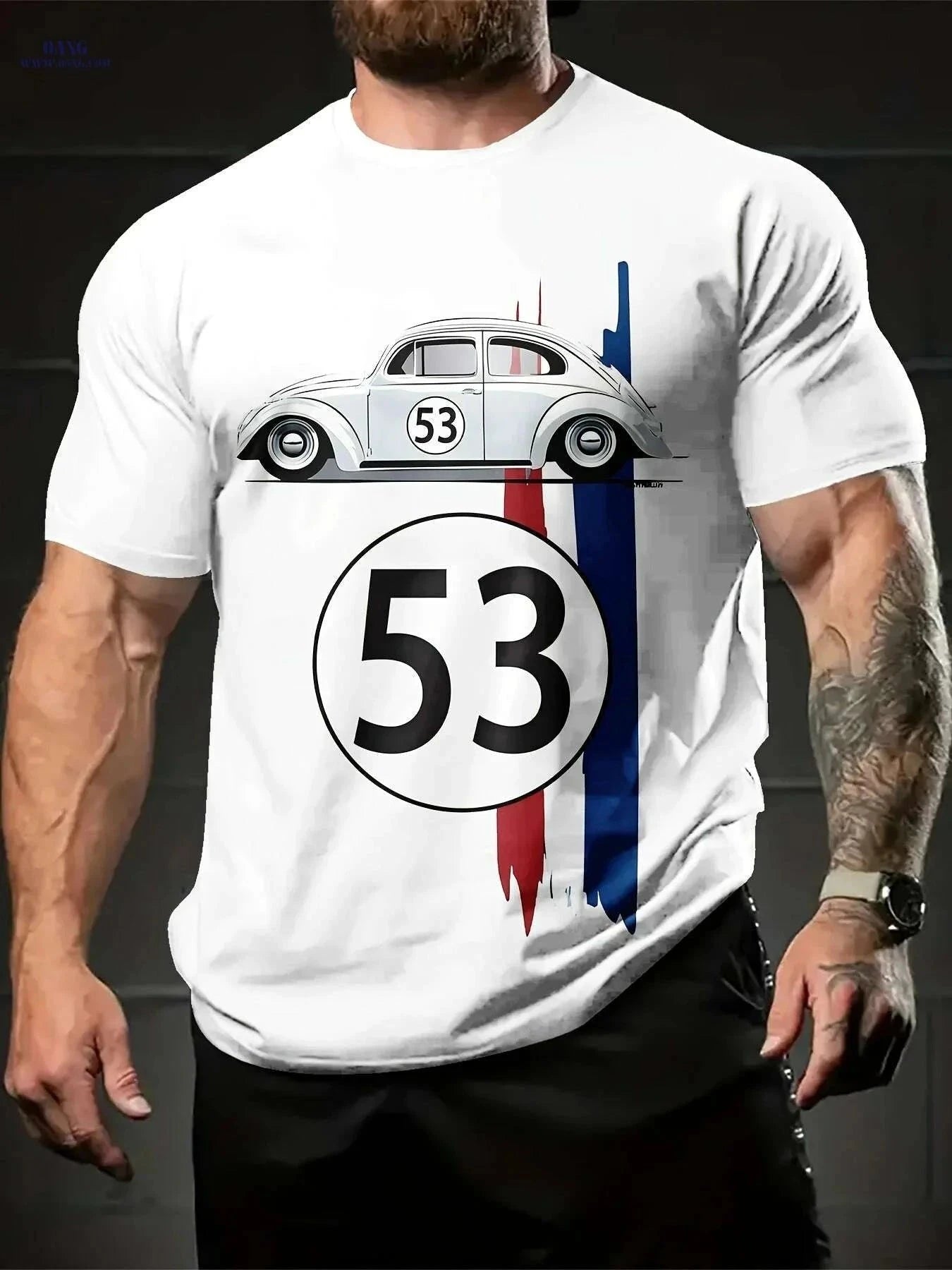 Vintage Racing Car Graphic Tee - Men's Casual Crew Neck T-Shirt   OAXG White / S