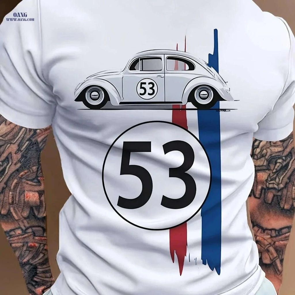 Vintage Racing Car Graphic Tee - Men's Casual Crew Neck T-Shirt   OAXG White / S