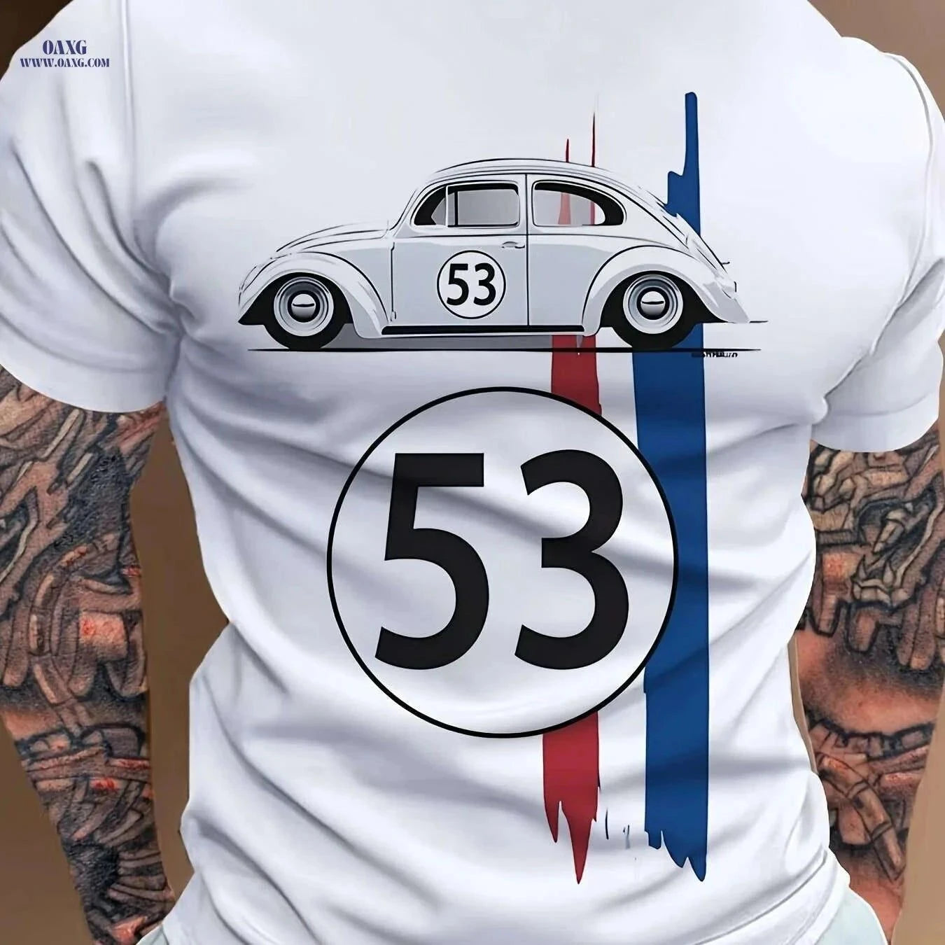 Vintage Racing Car Graphic Tee - Men's Casual Crew Neck T-Shirt   OAXG White / S