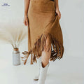 Vintage Solid Midi Skirts for Women - Tassel High Waist Style   OAXG Rust / S