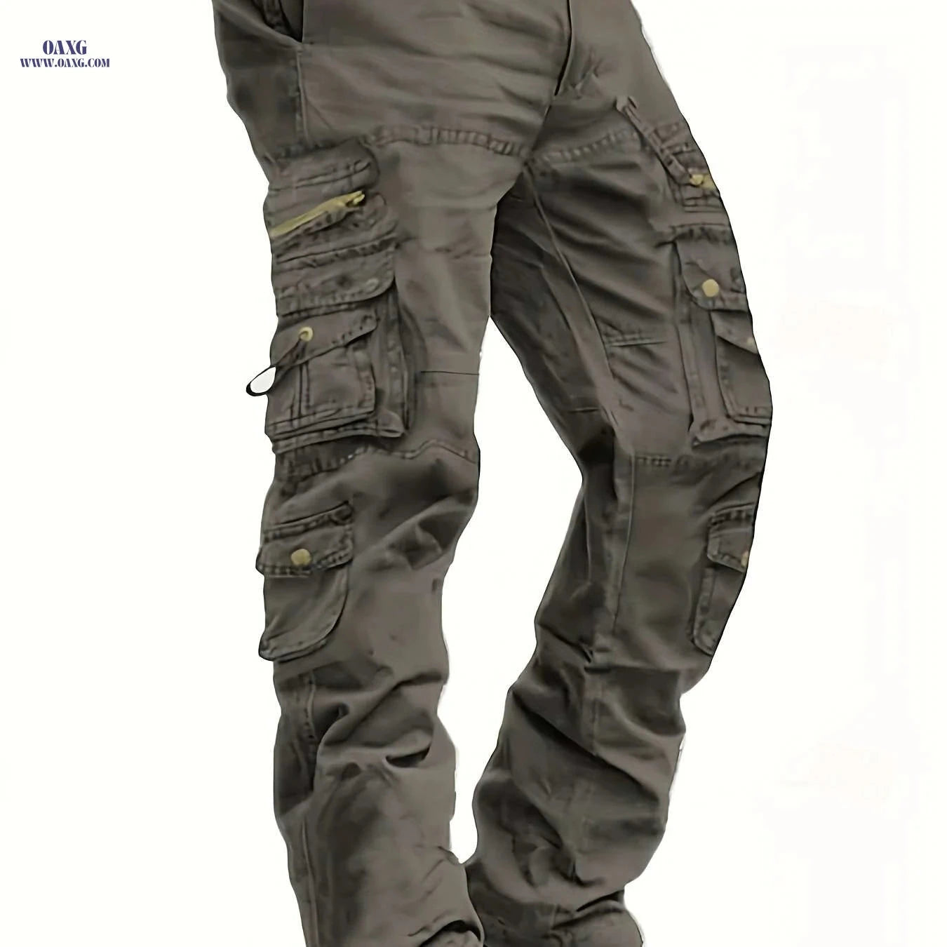 Vintage Style Men's Cargo Pants - 100% Cotton, Mid Waist, Multi-Pocket   OAXG 