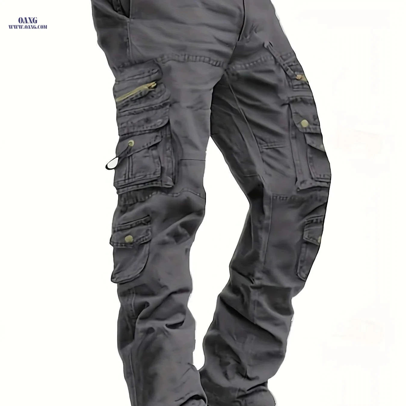 Vintage Style Men's Cargo Pants - 100% Cotton, Mid Waist, Multi-Pocket   OAXG 
