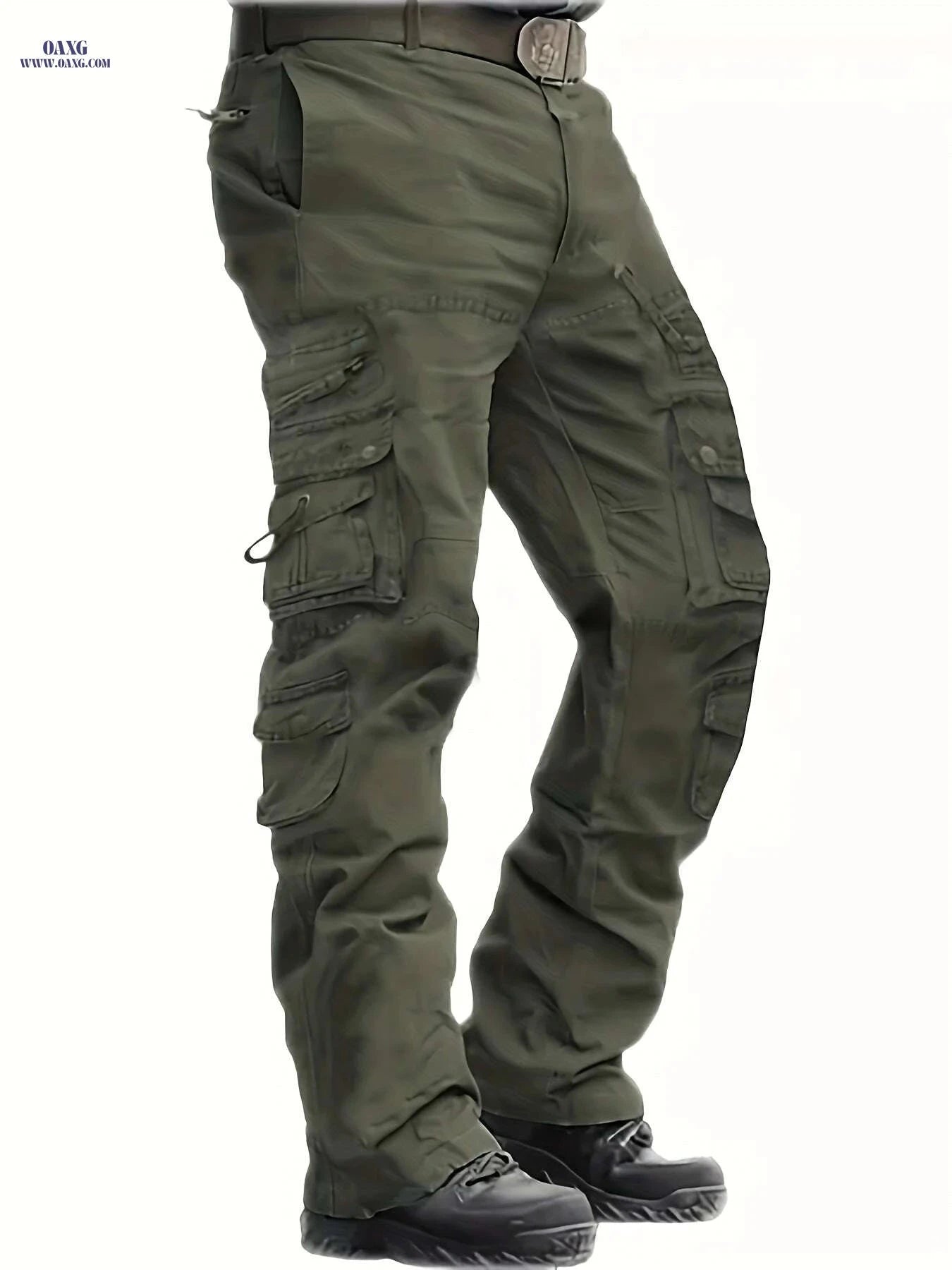 Vintage Style Men's Cargo Pants - 100% Cotton, Mid Waist, Multi-Pocket   OAXG 
