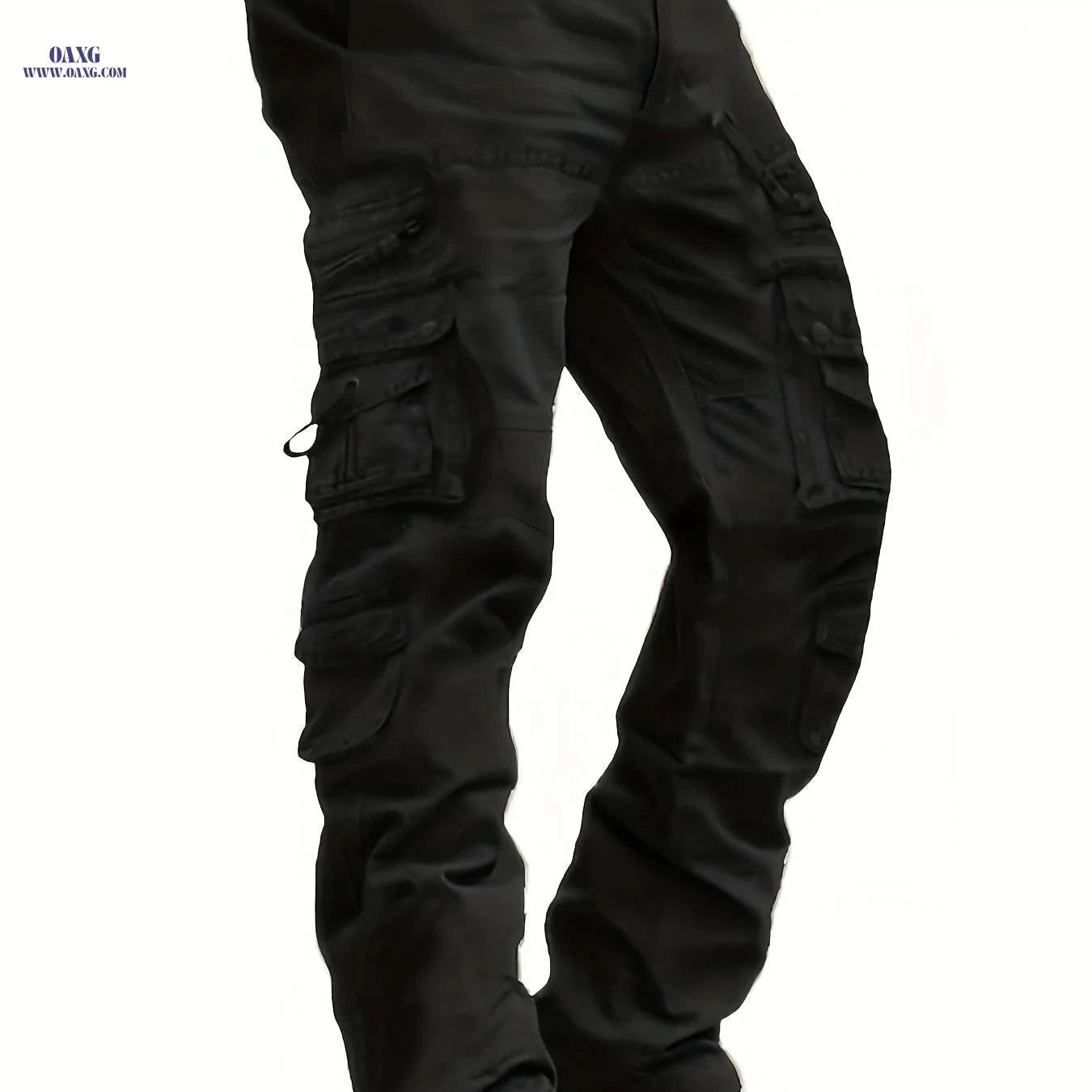 Vintage Style Men's Cargo Pants - 100% Cotton, Mid Waist, Multi-Pocket   OAXG Black / 32