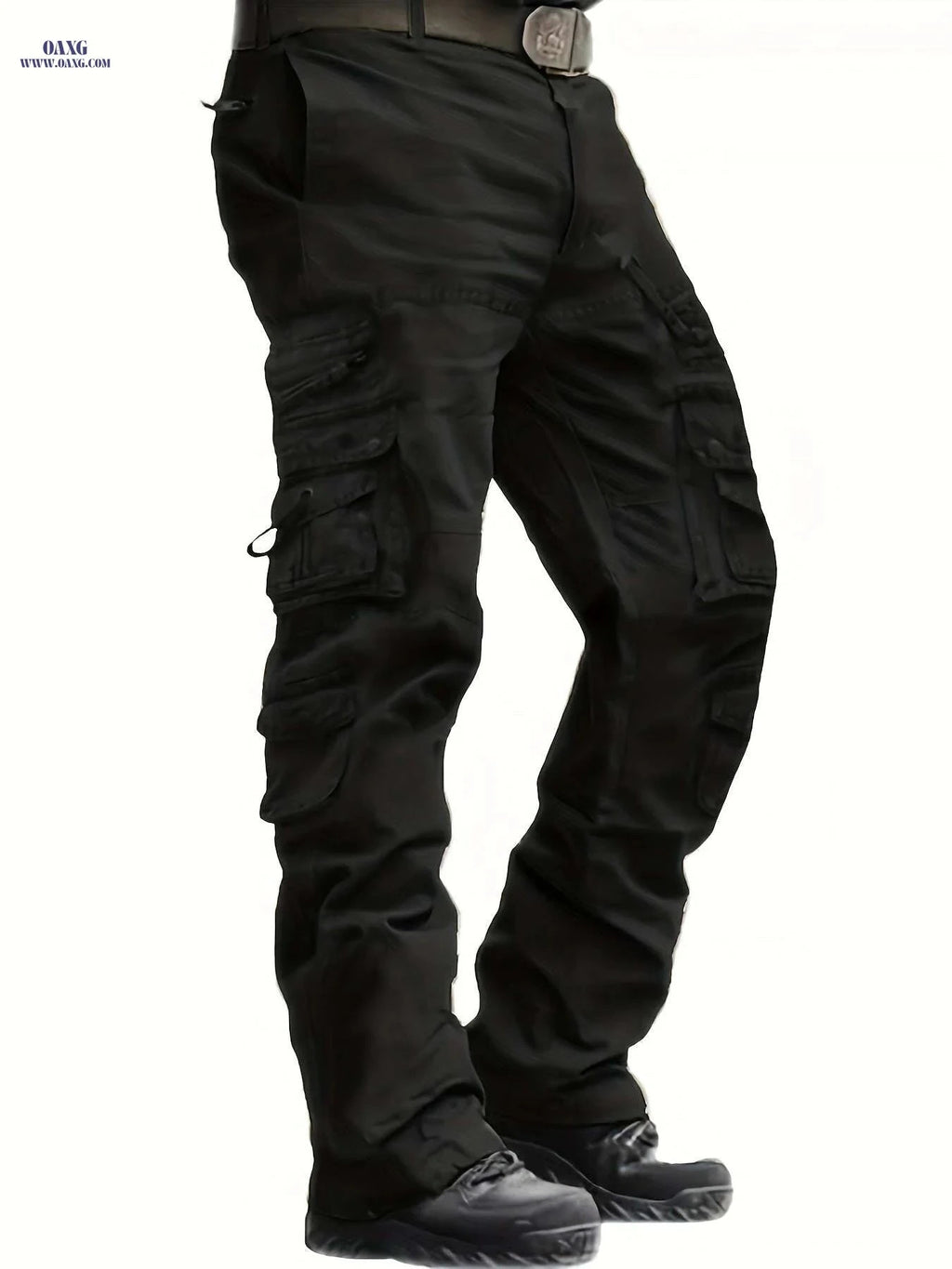 Vintage Style Men's Cargo Pants - 100% Cotton, Mid Waist, Multi-Pocket   OAXG Black / 32