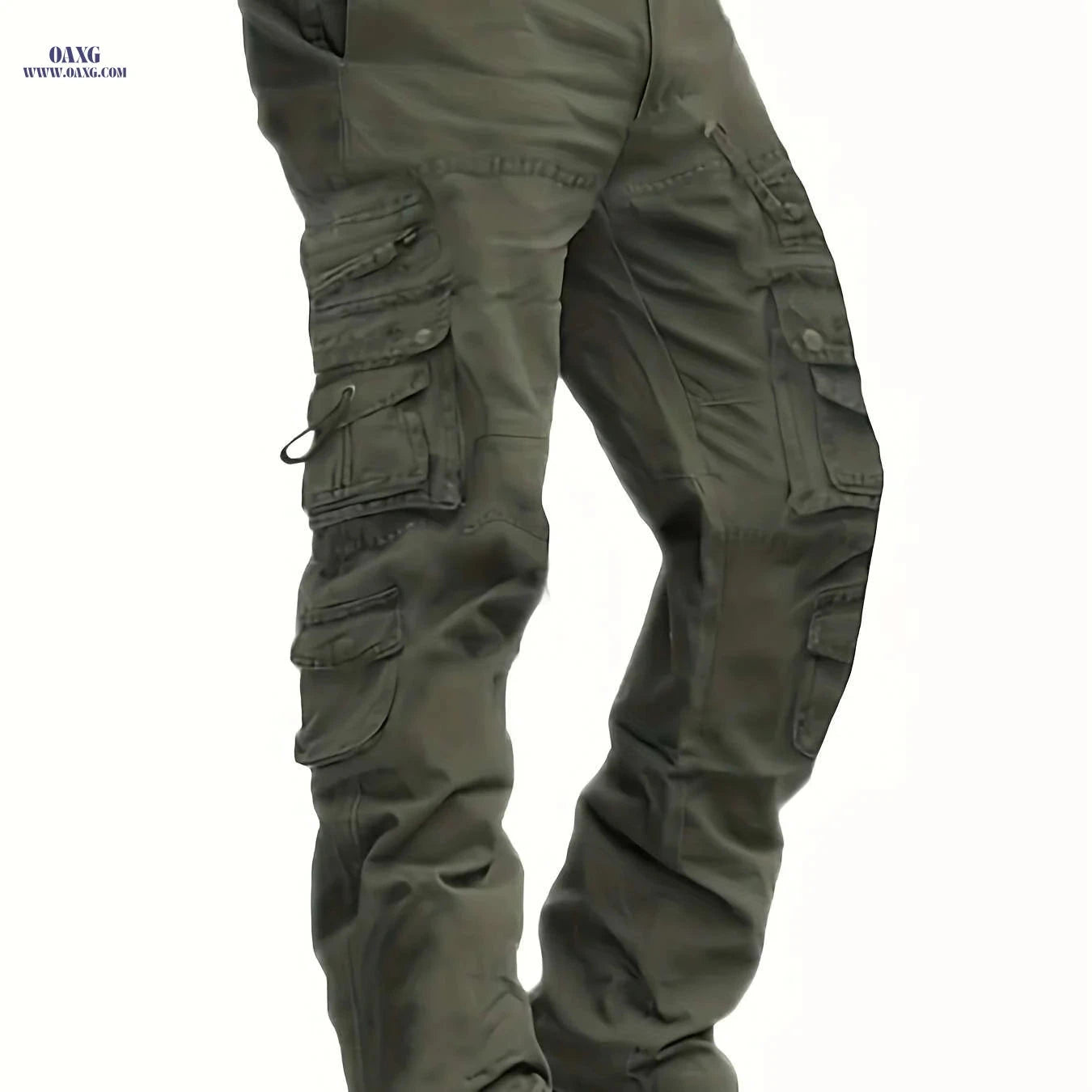 Vintage Style Men's Cargo Pants - 100% Cotton, Mid Waist, Multi-Pocket   OAXG Black / 32
