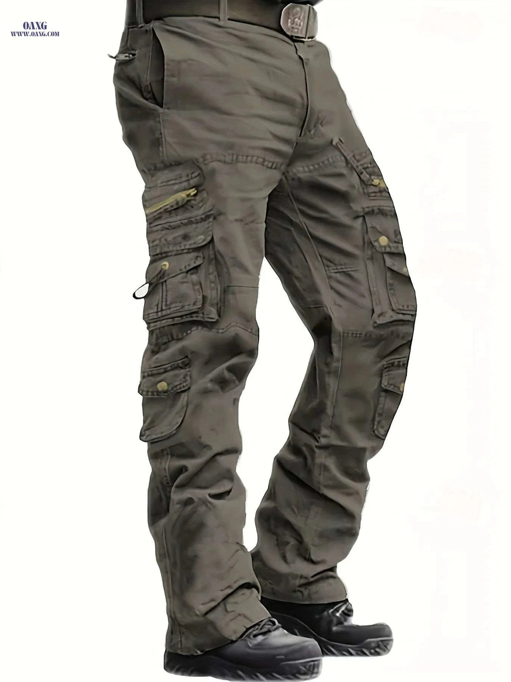 Vintage Style Men's Cargo Pants - 100% Cotton, Mid Waist, Multi-Pocket   OAXG Black / 32