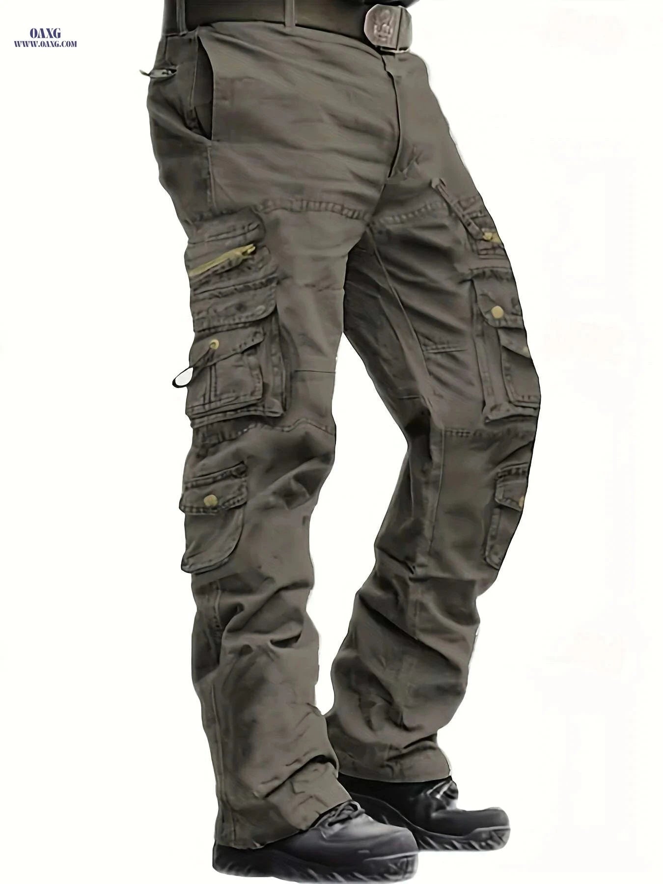 Vintage Style Men's Cargo Pants - 100% Cotton, Mid Waist, Multi-Pocket   OAXG Black / 32