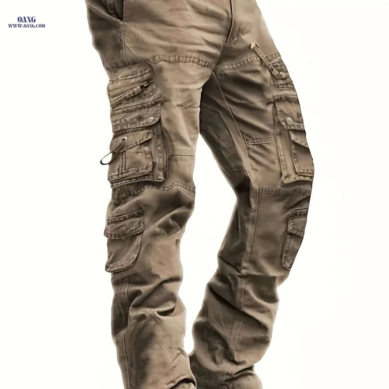 Vintage Style Men's Cargo Pants - 100% Cotton, Mid Waist, Multi-Pocket   OAXG Black / 32