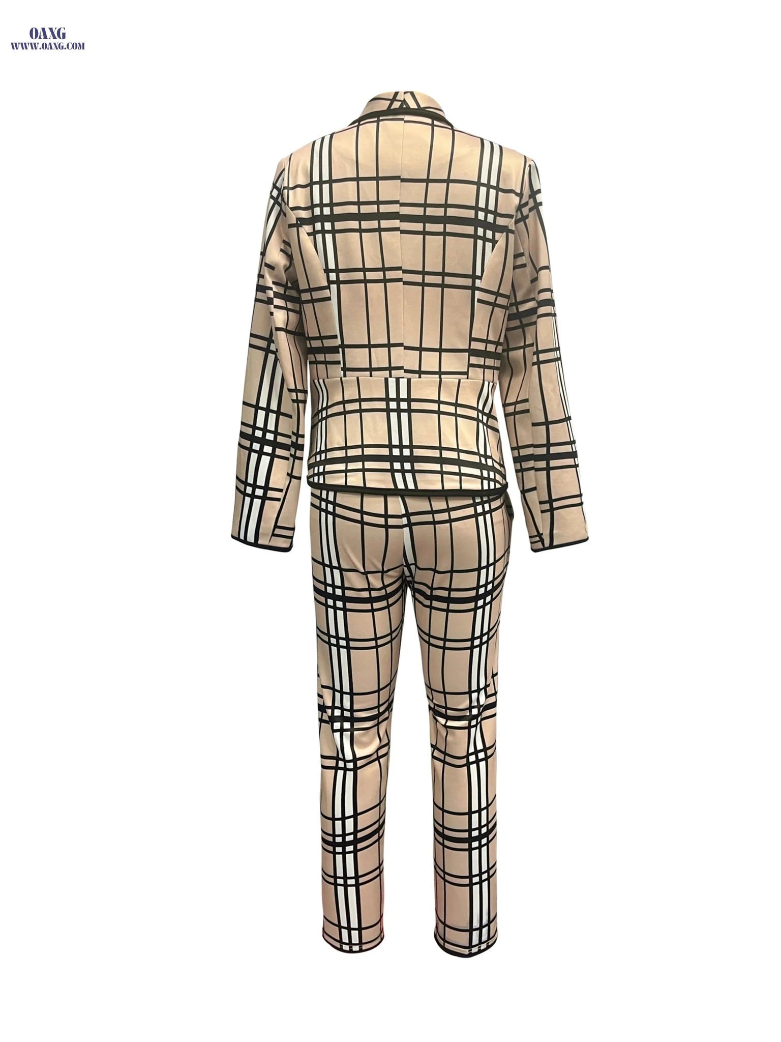 Vintage-Style Plaid Print Blazer & Trousers Set - Elegant Design   OAXG Mixed colors / S