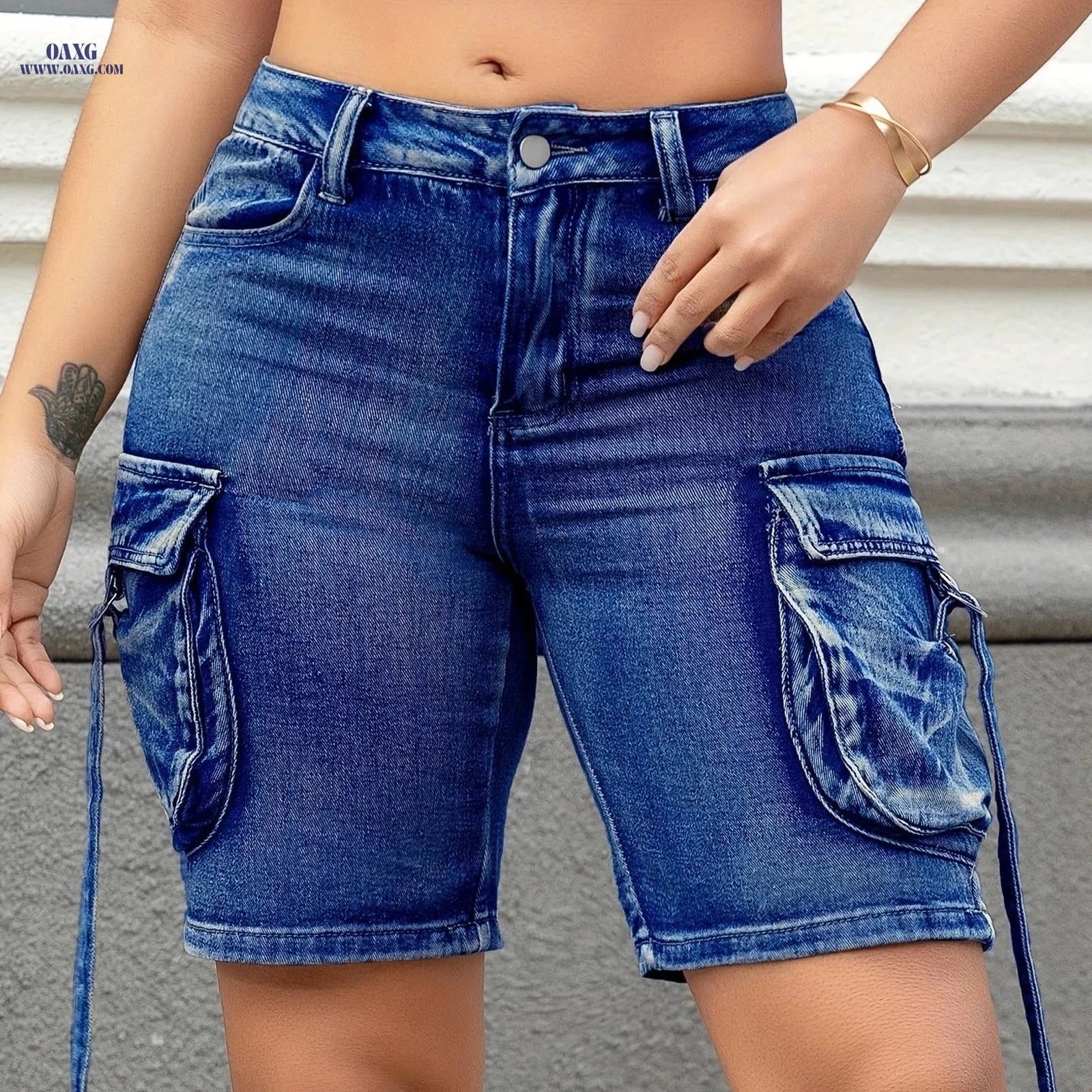 Vintage Style Solid Color Bermuda Shorts with Pockets - Summer Fit   OAXG 