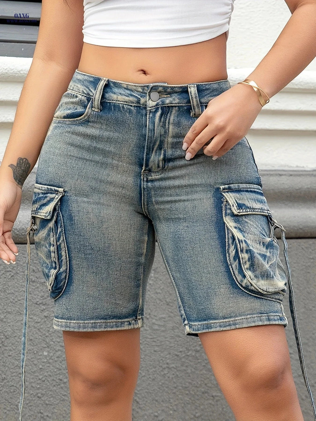 Vintage Style Solid Color Bermuda Shorts with Pockets - Summer Fit   OAXG 