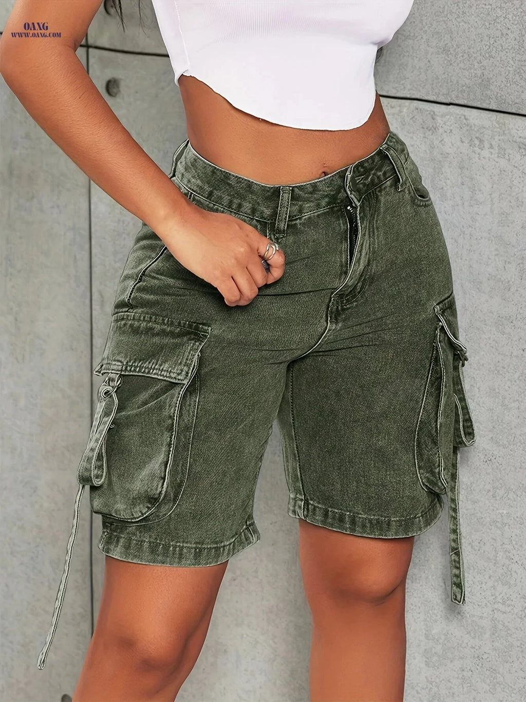 Vintage Style Solid Color Bermuda Shorts with Pockets - Summer Fit   OAXG 