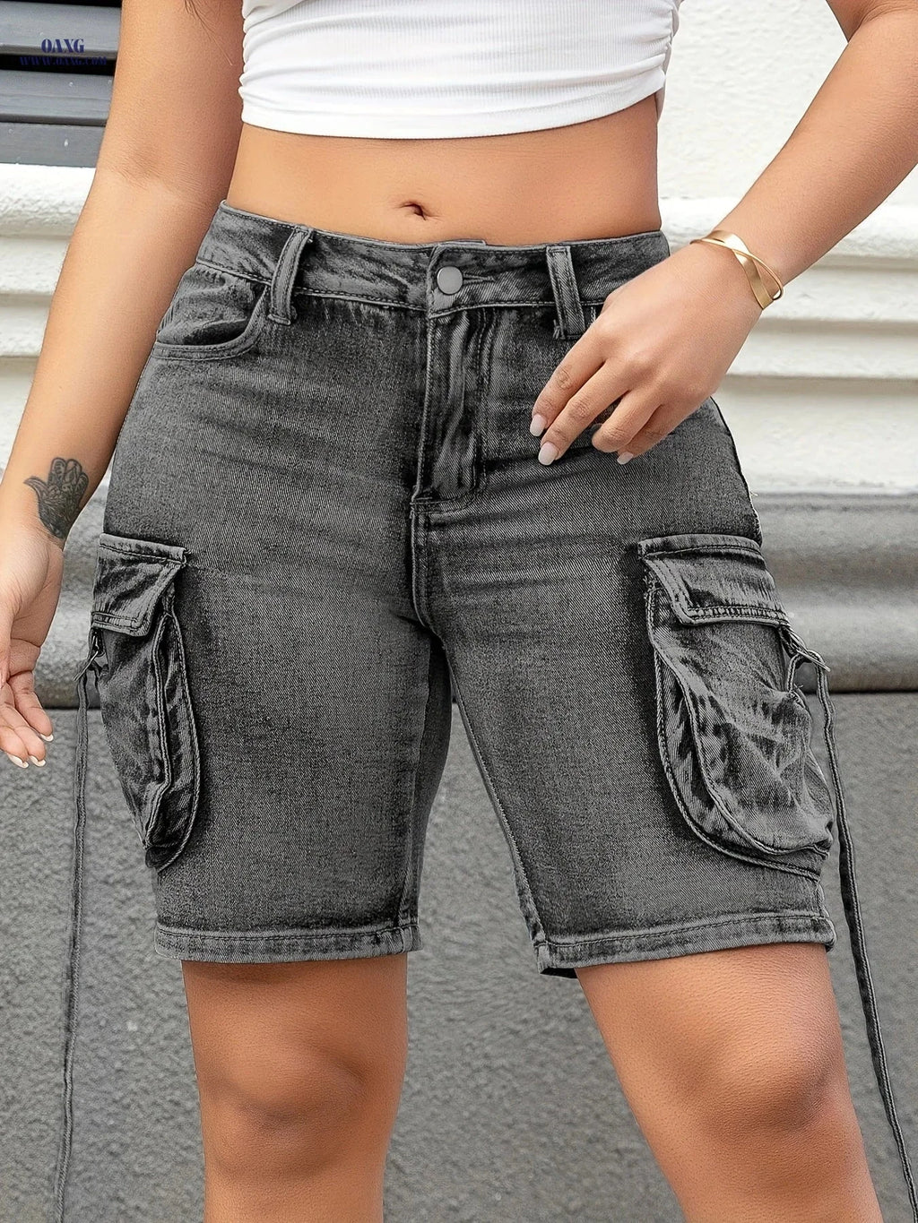 Vintage Style Solid Color Bermuda Shorts with Pockets - Summer Fit   OAXG 