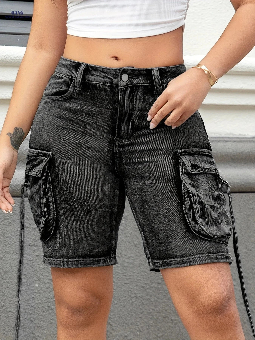 Vintage Style Solid Color Bermuda Shorts with Pockets - Summer Fit   OAXG 