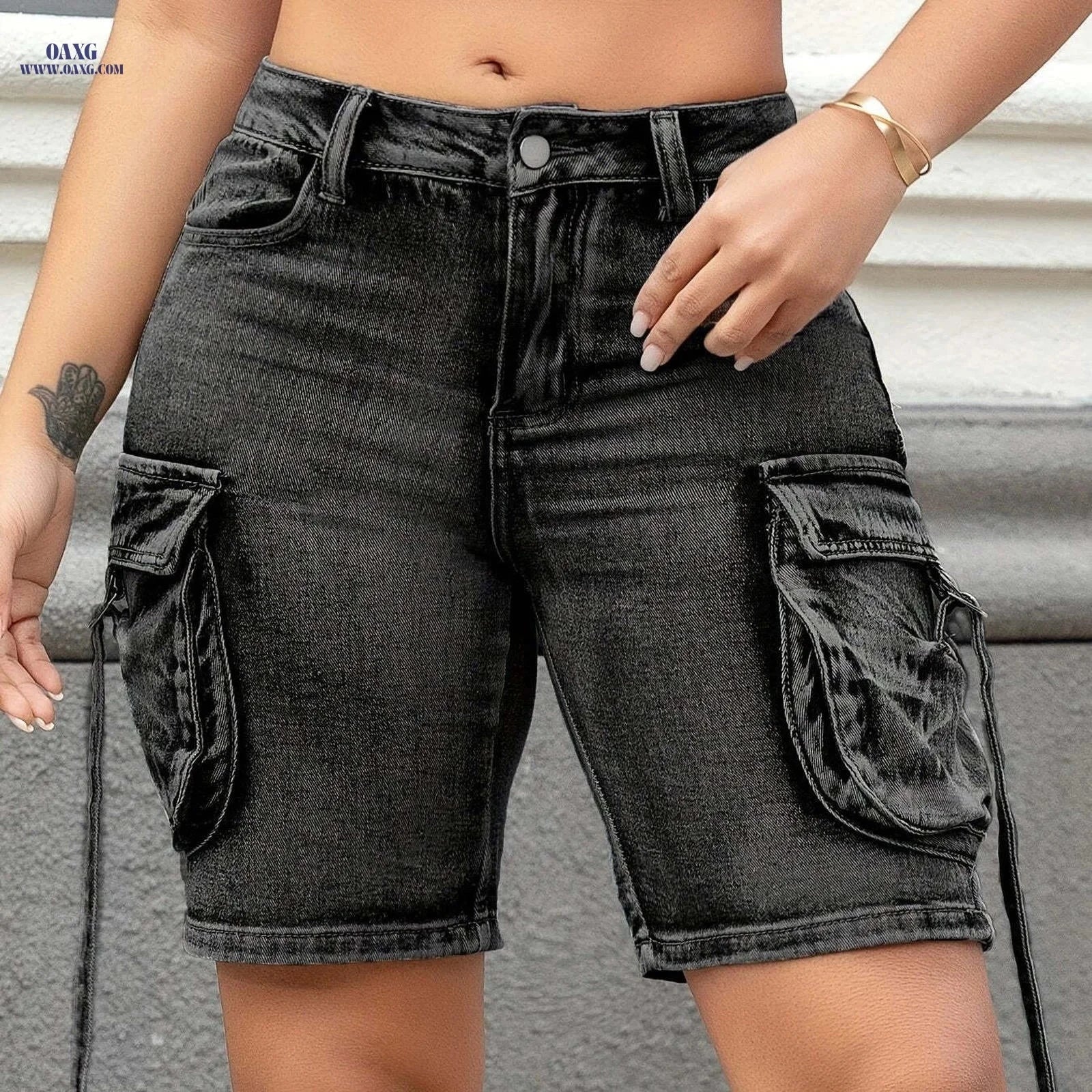 Vintage Style Solid Color Bermuda Shorts with Pockets - Summer Fit   OAXG 