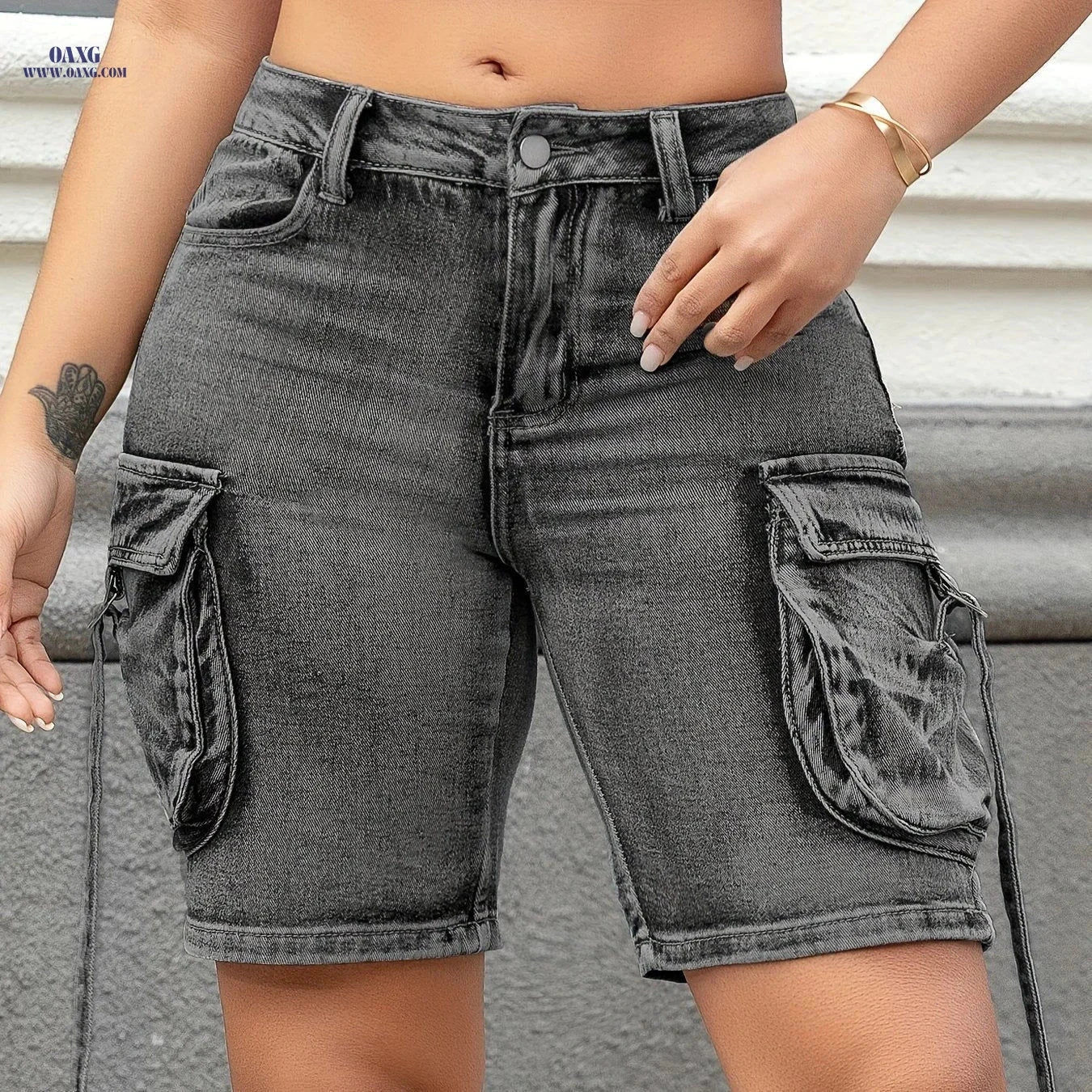 Vintage Style Solid Color Bermuda Shorts with Pockets - Summer Fit   OAXG 