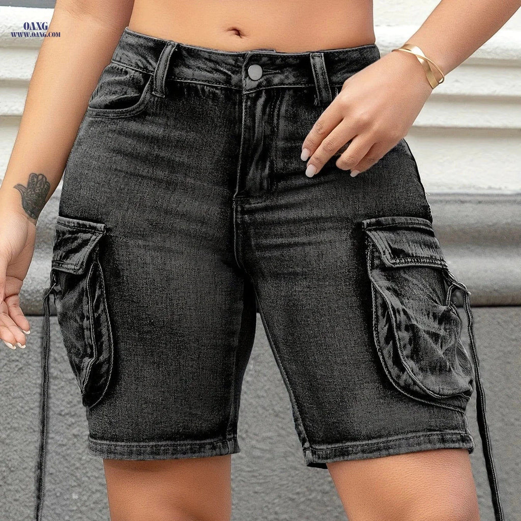 Vintage Style Solid Color Bermuda Shorts with Pockets - Summer Fit   OAXG 
