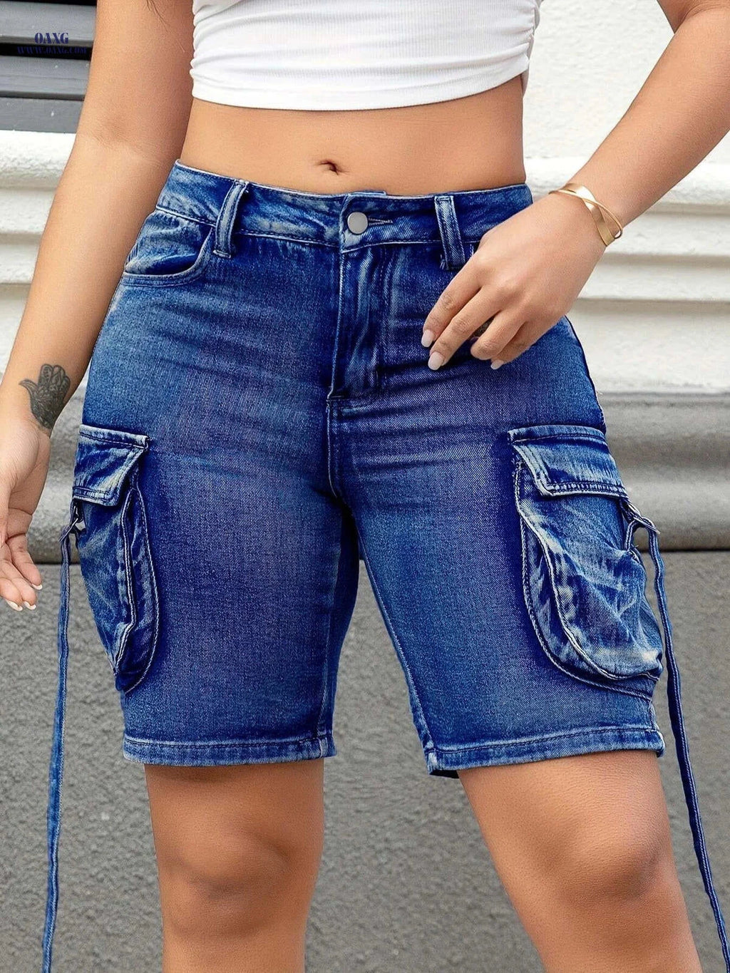 Vintage Style Solid Color Bermuda Shorts with Pockets - Summer Fit   OAXG 