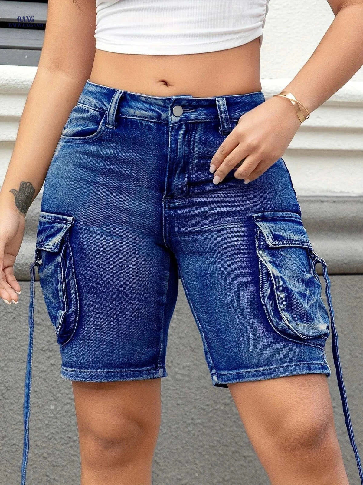 Vintage Style Solid Color Bermuda Shorts with Pockets - Summer Fit   OAXG 