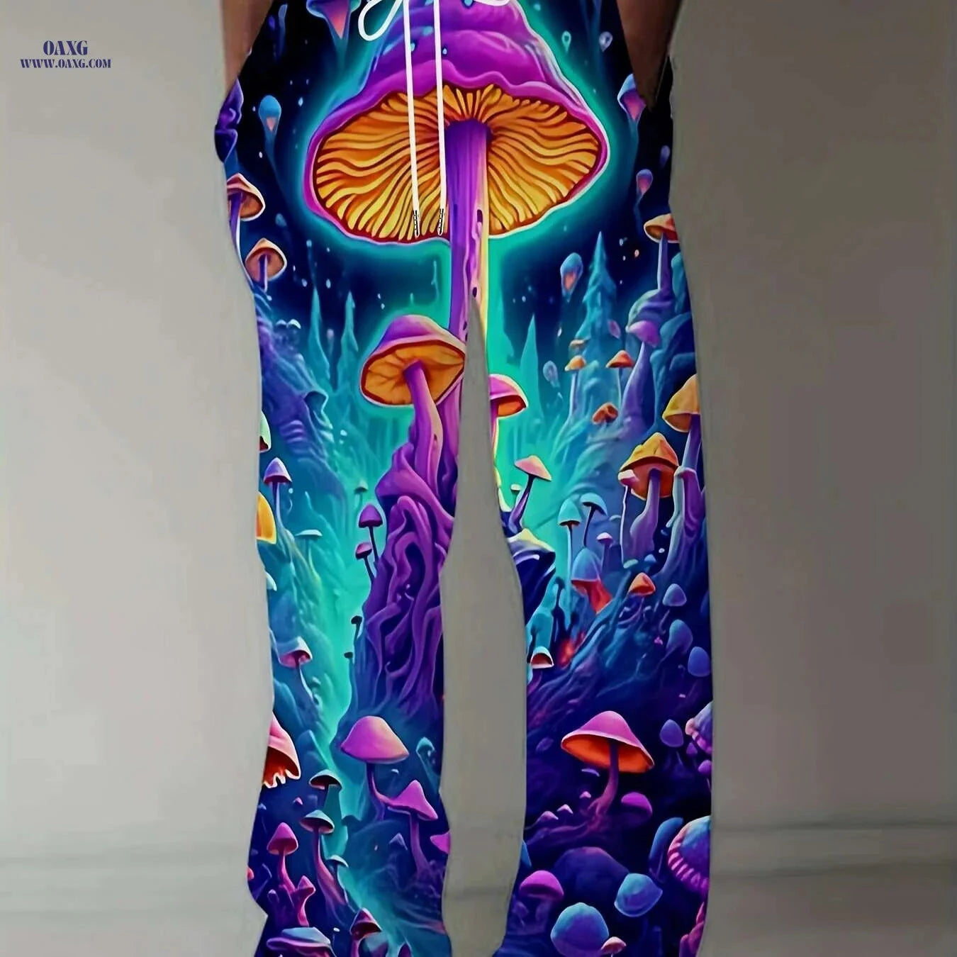 Vintage Style Straight Leg Pants - 3D Mushroom Print, Casual Fit   OAXG 