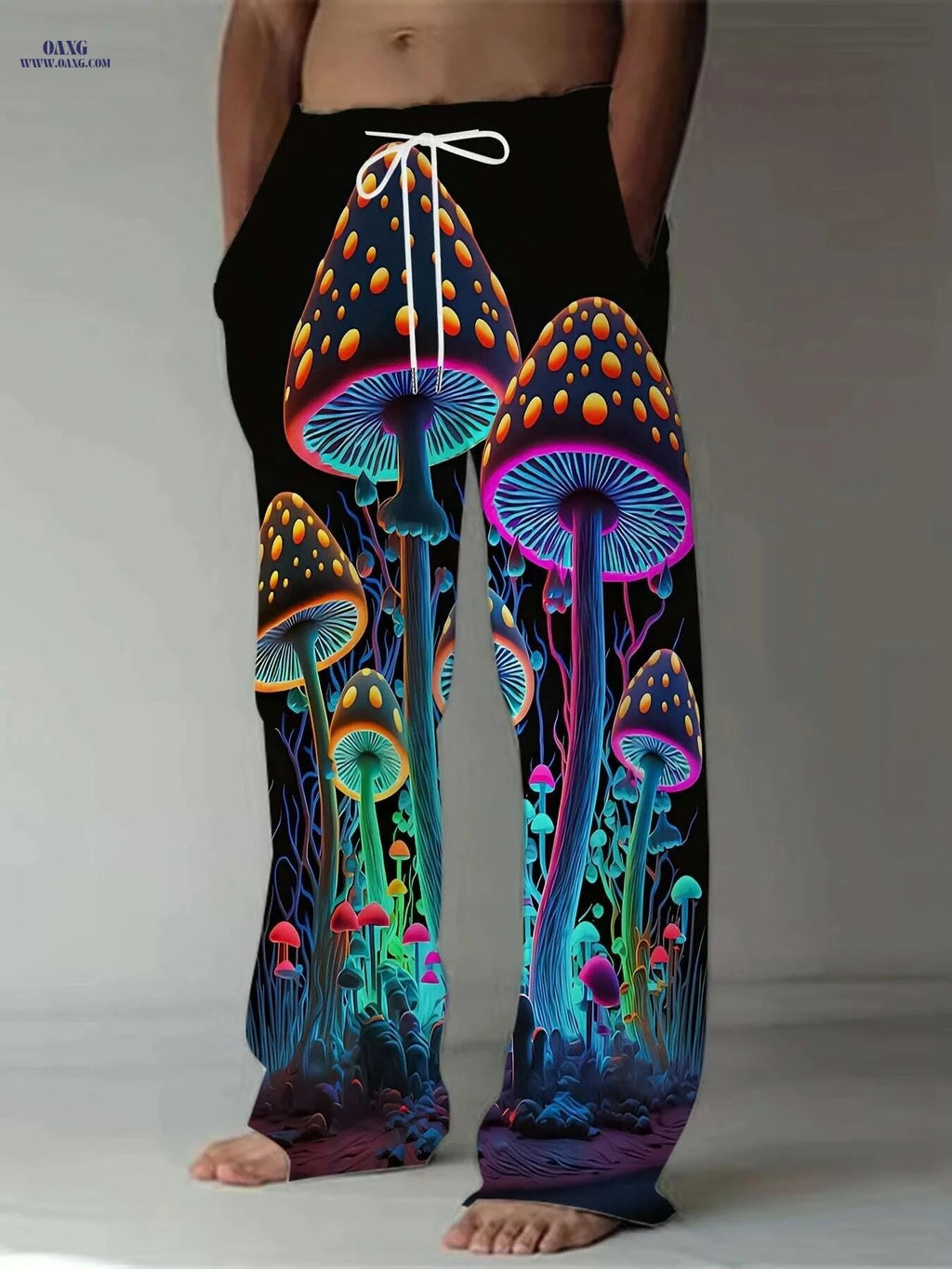 Vintage Style Straight Leg Pants - 3D Mushroom Print, Casual Fit   OAXG Style1 / M