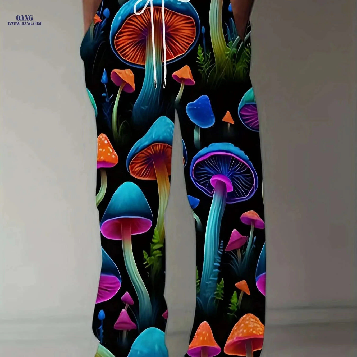 Vintage Style Straight Leg Pants - 3D Mushroom Print, Casual Fit   OAXG Style1 / M