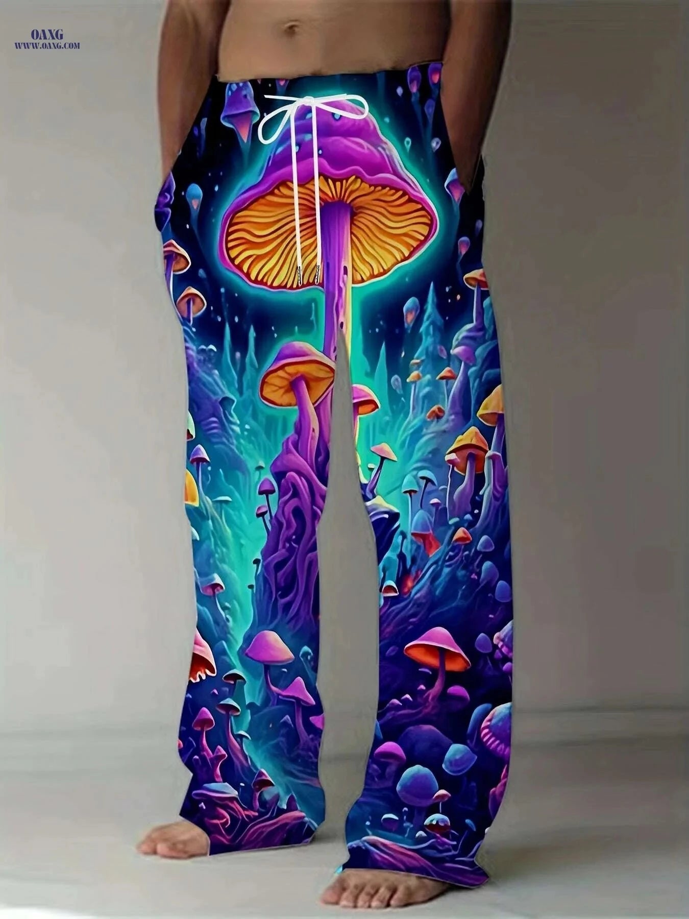 Vintage Style Straight Leg Pants - 3D Mushroom Print, Casual Fit   OAXG Style1 / M