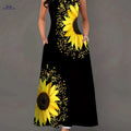 Vintage Sunflower Print Sleeveless Dress - Casual Long Pocket Style   OAXG 