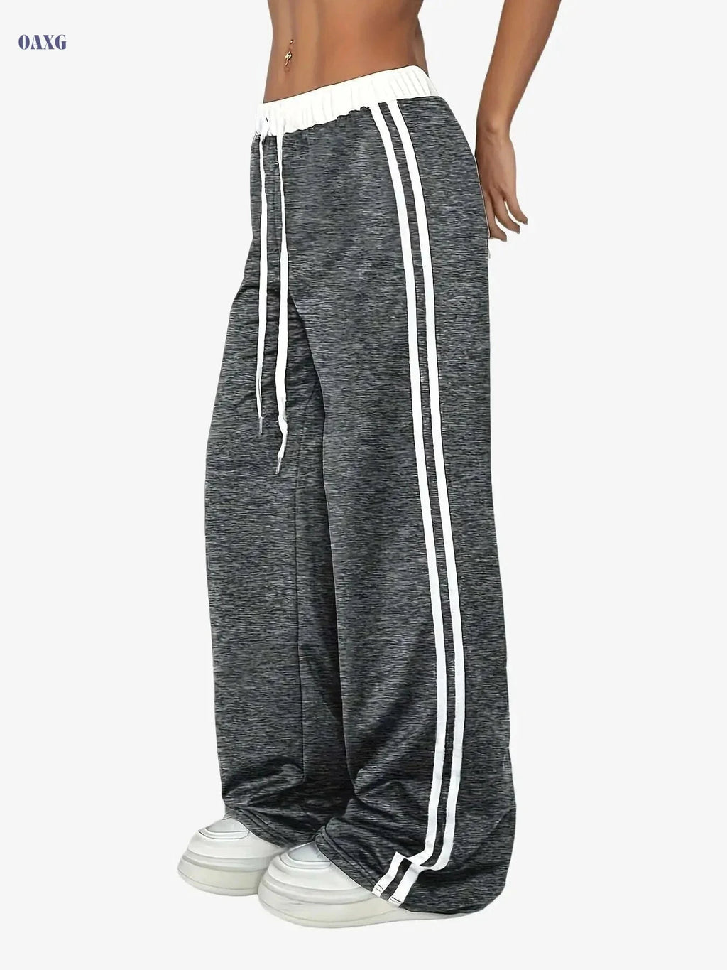 Vintage Wide-Leg Athletic Pants - Casual, Elastic Waist, All-Season   OAXG 