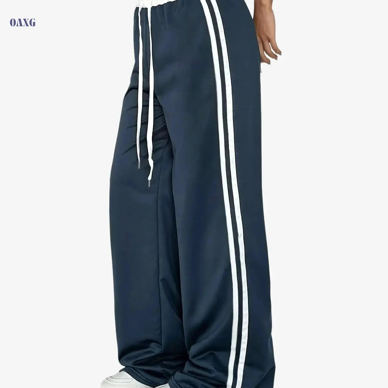 Vintage Wide-Leg Athletic Pants - Casual, Elastic Waist, All-Season   OAXG 
