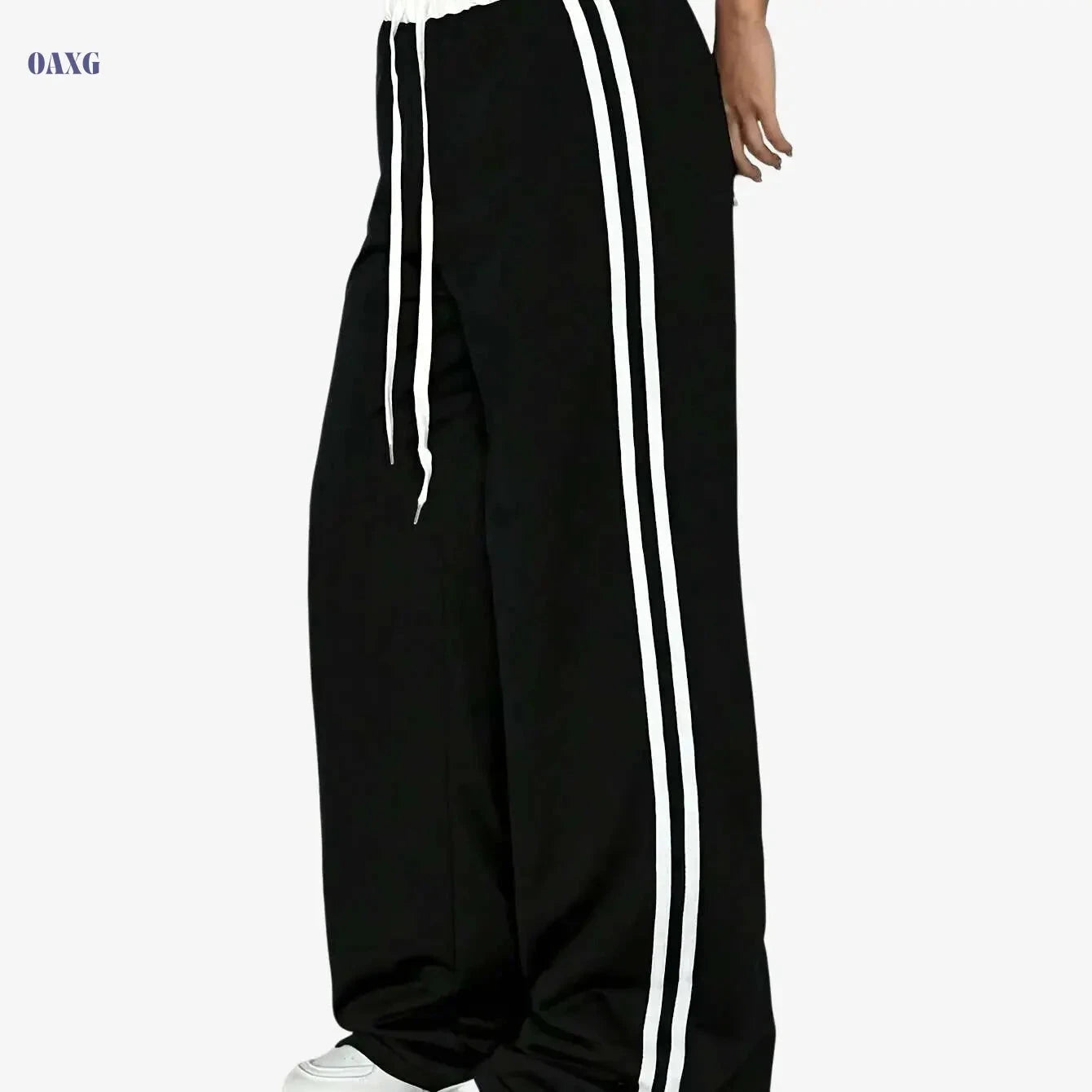 Vintage Wide-Leg Athletic Pants - Casual, Elastic Waist, All-Season   OAXG 