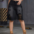 Vintage Women's Ripped Denim Bermuda Shorts - Summer Style, 345g/m²   OAXG 