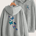 Vivid and Lively Multi-colored Butterfly Print Design with Two Pattern Prints on the Front and Back - Y2K Casual Style Zip-up Hoodie - Stylish and Comfortable Zip-up Jacket - Casual Sportswear Suitable for All Seasons | Fashionable Casual