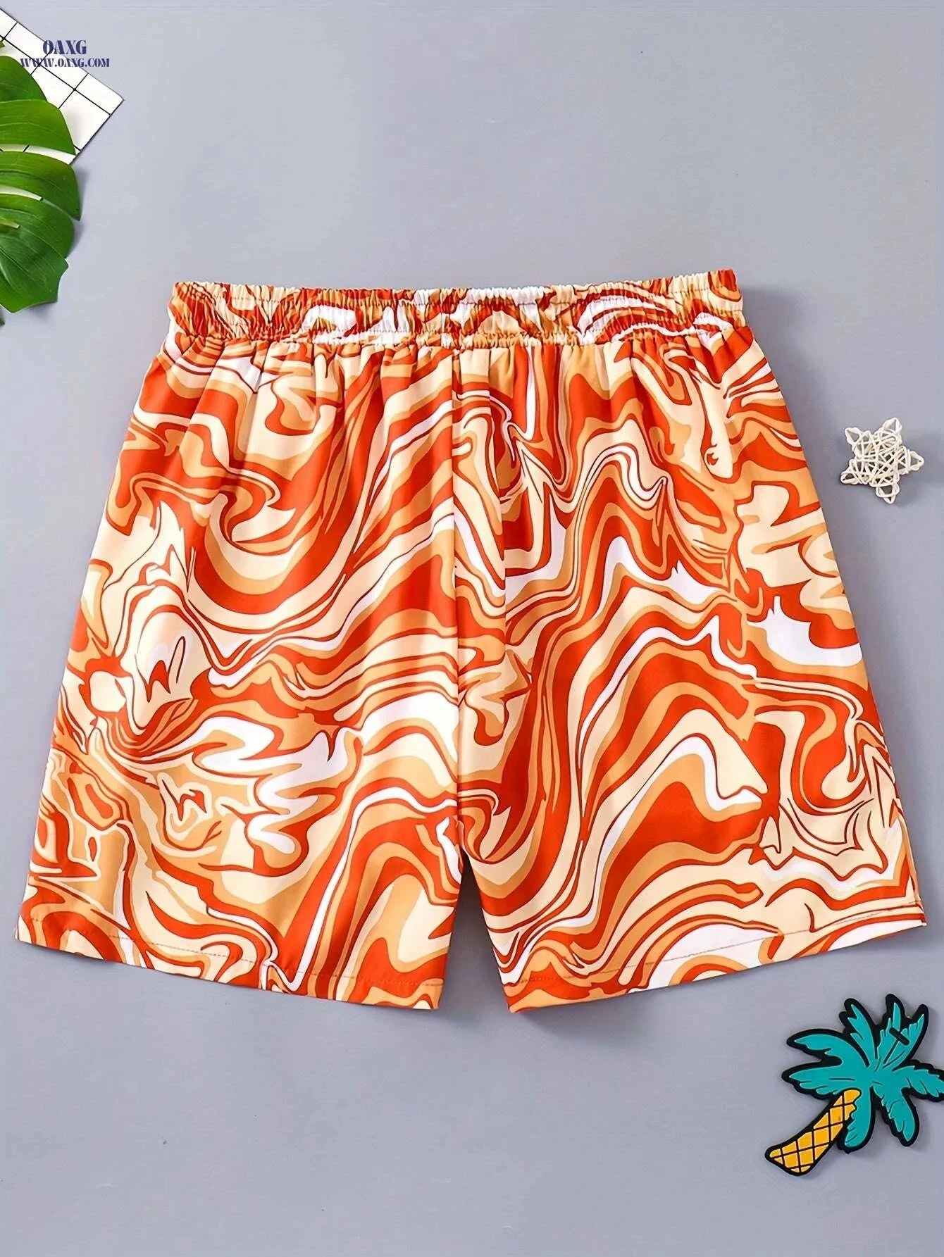 Vortex Pattern Men's Summer Drawstring Shorts - Casual Beach & Leisure   OAXG 