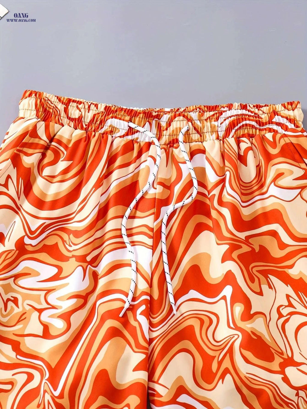 Vortex Pattern Men's Summer Drawstring Shorts - Casual Beach & Leisure   OAXG Orange / S