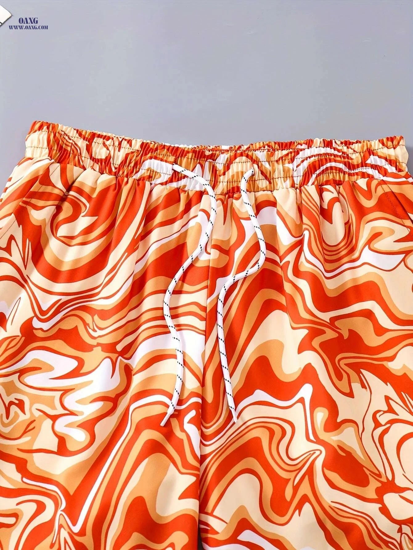 Vortex Pattern Men's Summer Drawstring Shorts - Casual Beach & Leisure   OAXG Orange / S