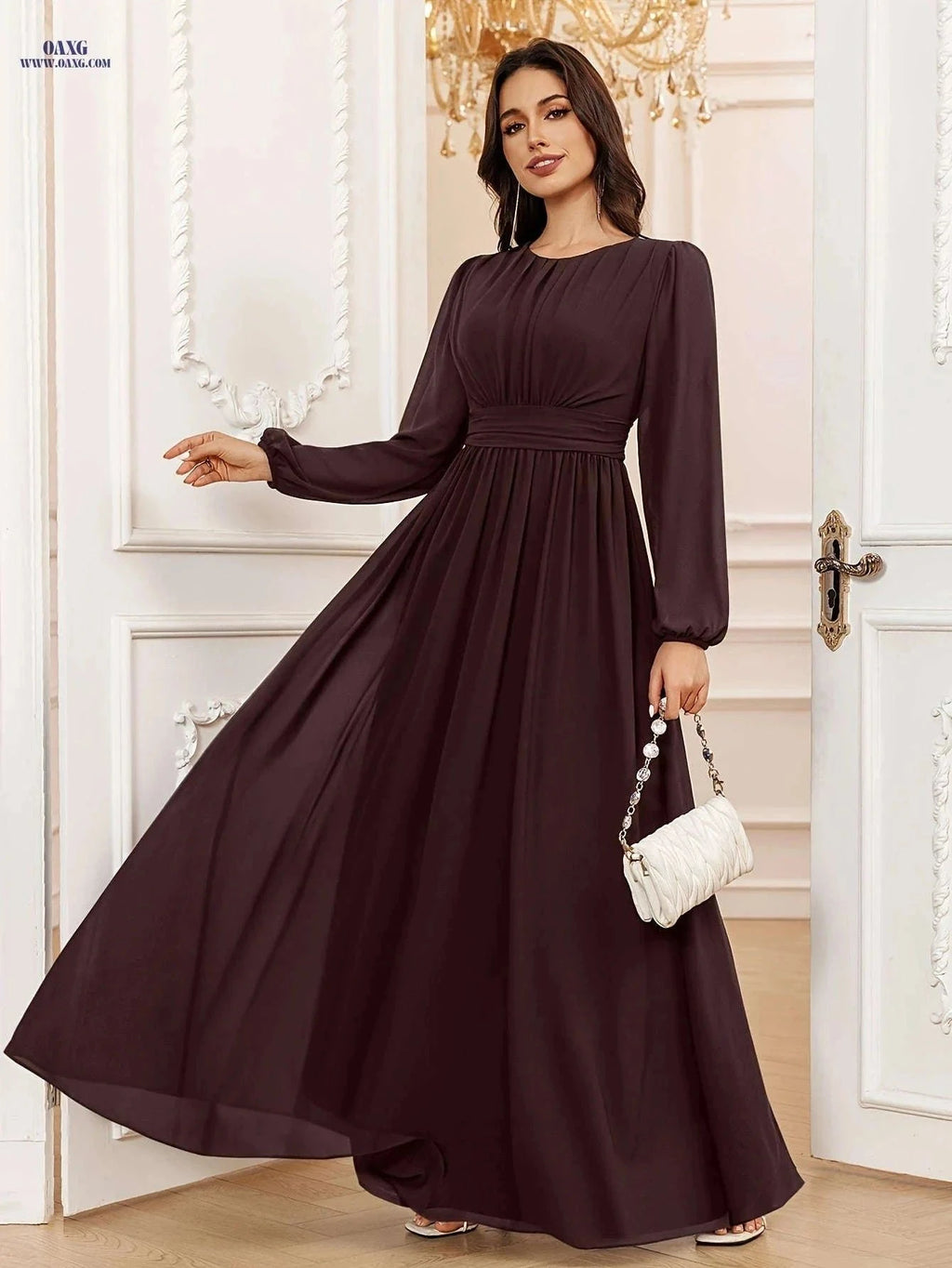 VT VOLLY TOYCH Elegant A-Line Chiffon Bridesmaid Dress - Long Sleeve   OAXG Matcha Color / XS