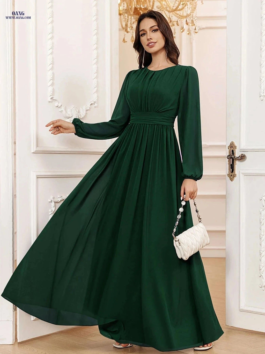 VT VOLLY TOYCH Elegant A-Line Chiffon Bridesmaid Dress - Long Sleeve   OAXG Matcha Color / XS