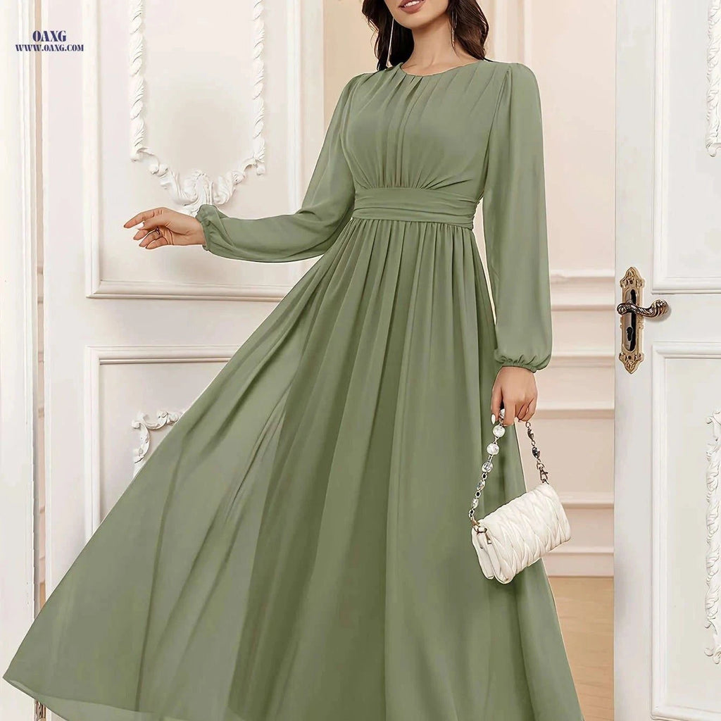 VT VOLLY TOYCH Elegant A-Line Chiffon Bridesmaid Dress - Long Sleeve   OAXG Matcha Color / XS